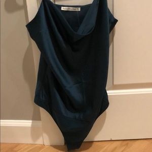 NWT Dark Green Satin Cowlneck Bodysuit